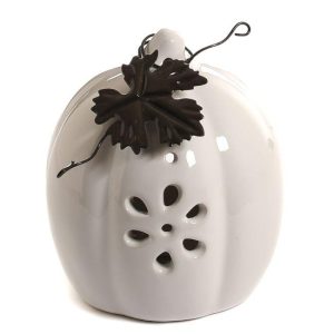 HOME DECOR | Ceramic Pumpkin Accent with Metal Leaf White ACCENTS HOME DECOR