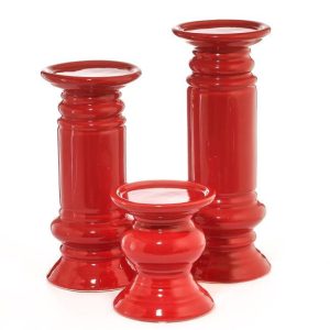 PILLAR CANDLE HOLDERS | 3 Piece Pillar Holder Set Red Ceramic CANDLE HOLDERS PILLAR CANDLE HOLDERS