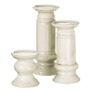 PILLAR CANDLE HOLDERS | 3 Piece Pillar Holder Set White Ceramic CANDLE HOLDERS PILLAR CANDLE HOLDERS