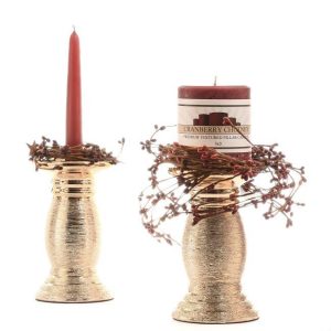 PILLAR CANDLE HOLDERS | Gold Ceramic Pillar Candle Holders Set of 2 CANDLE HOLDERS PILLAR CANDLE HOLDERS