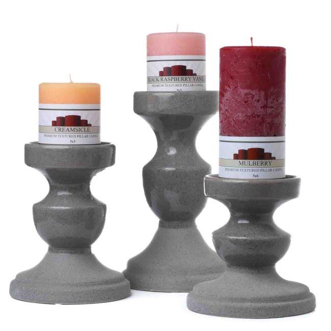 PILLAR CANDLE HOLDERS | Gray Candle Holders Set of 3