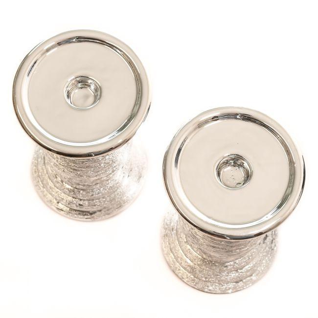 PILLAR CANDLE HOLDERS | Silver Ceramic Pillar Candle Holders Set of 2