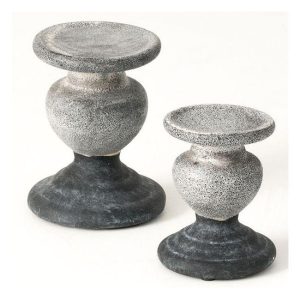 PILLAR CANDLE HOLDERS | Two Tone Gray Candle Holder Set of 2 CANDLE HOLDERS PILLAR CANDLE HOLDERS