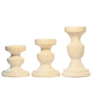 PILLAR CANDLE HOLDERS | Weathered Ivory Candle Holder Set of 3 CANDLE HOLDERS PILLAR CANDLE HOLDERS