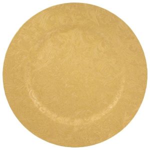 PLATES AND MIRRORS | Charger Embossed Floral Gold 13 Inch CANDLE HOLDERS PLATES AND MIRRORS