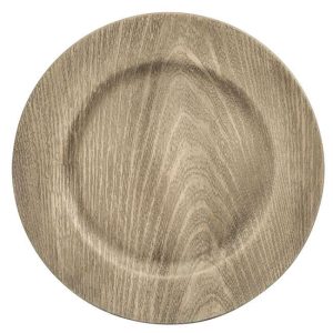 PLATES AND MIRRORS | Charger Gray Faux Wood Plastic 13 Inch CANDLE HOLDERS PLATES AND MIRRORS