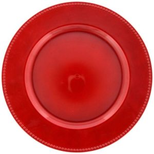 PLATES AND MIRRORS | Charger Red Plastic 13 Inch CANDLE HOLDERS PLATES AND MIRRORS