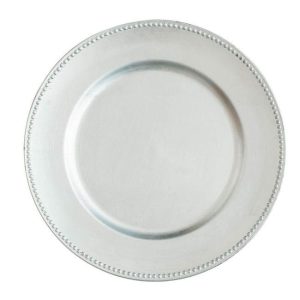 PLATES AND MIRRORS | Charger Silver Plastic 13 Inch CANDLE HOLDERS PLATES AND MIRRORS