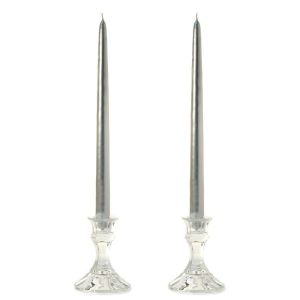 TAPER CANDLES | 12 Inch Metallic Silver Taper Candles CANDLES TAPER CANDLES