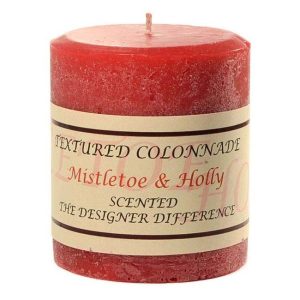 TEXTURED PILLARS | Textured Mistletoe and Holly 3 x 3 Pillar Candles CANDLES TEXTURED PILLARS