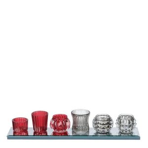 VOTIVE CUPS | Mirror Votive Tray Red Clear 17.5 Inch CANDLE HOLDERS VOTIVE CUPS