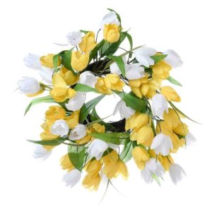 CANDLE RINGS | Yellow and White Tulip 4.5 Inch Candle Ring ACCENTS CANDLE RINGS