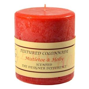 TEXTURED PILLARS | Textured Mistletoe and Holly 4 x 4 Pillar Candles CANDLES TEXTURED PILLARS