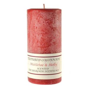 TEXTURED PILLARS | Textured Mistletoe and Holly 4 x 9 Pillar Candles CANDLES TEXTURED PILLARS